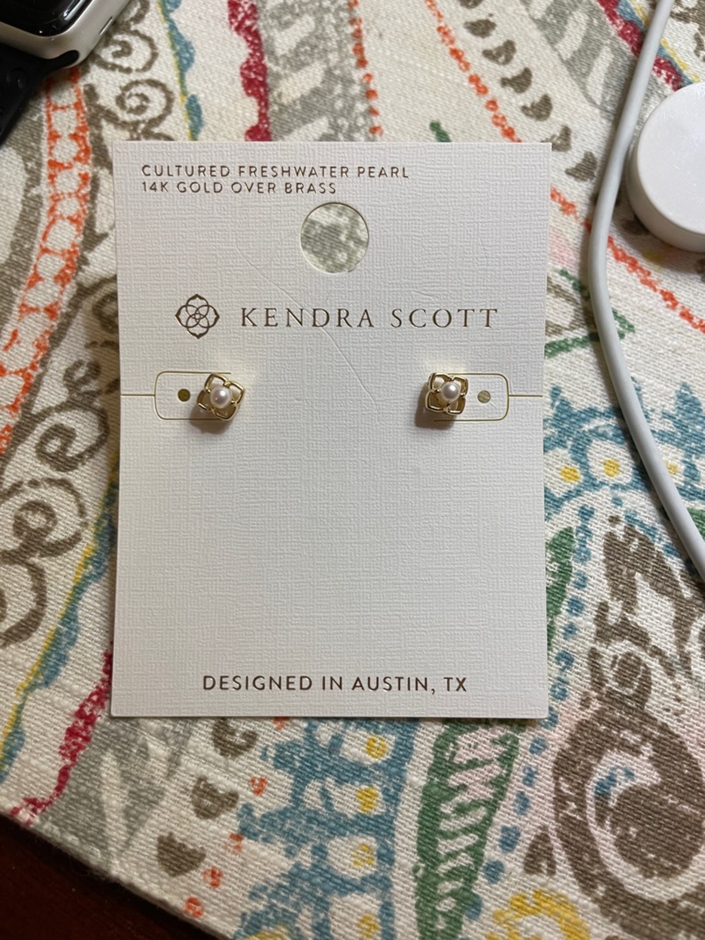 Kendra Scott Gold and Pearl Hexagon Stud Earrings